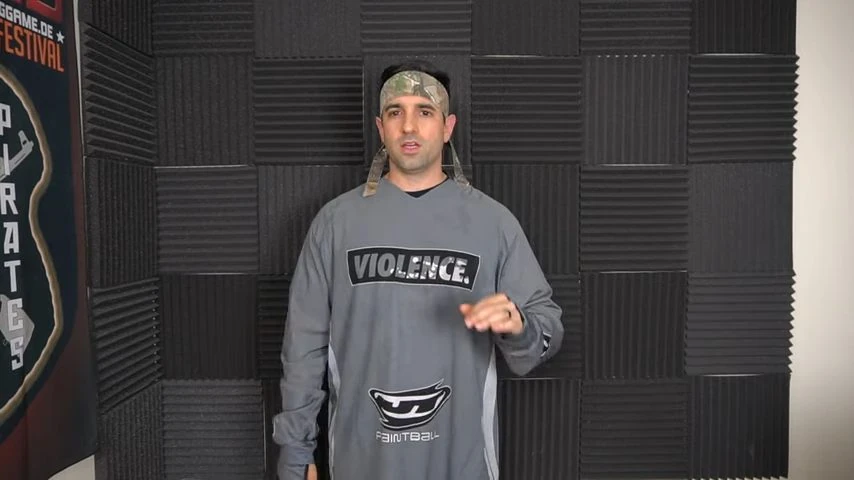 A player dressed head to toe for paintball
