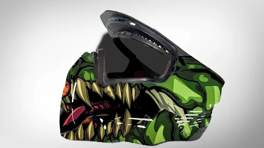 Adding skins and stickers to customize a paintball mask