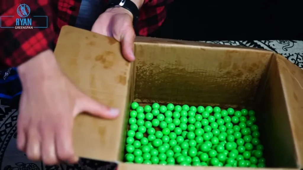 Four bags of 500 paintballs inside a case