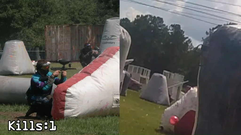 A rental paintball marker and gear package at a field
