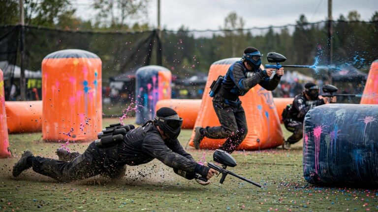 What Is Speedball? Bunkers, Positions and How It Is Played — paintball players on the field