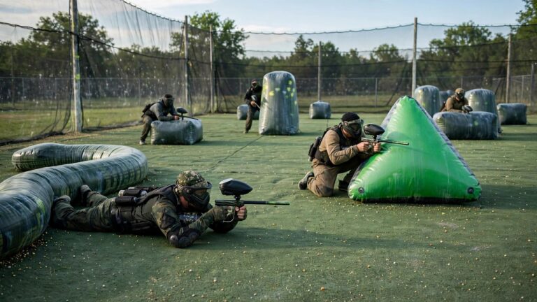 Speedball team spread across the field in snake, dorito and back positions
