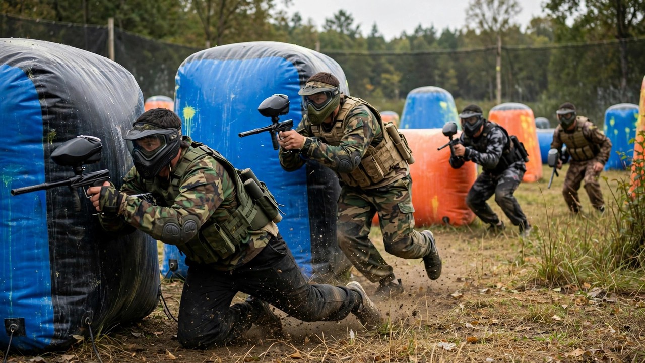 Paintball bunker move executed as part of a coordinated team push