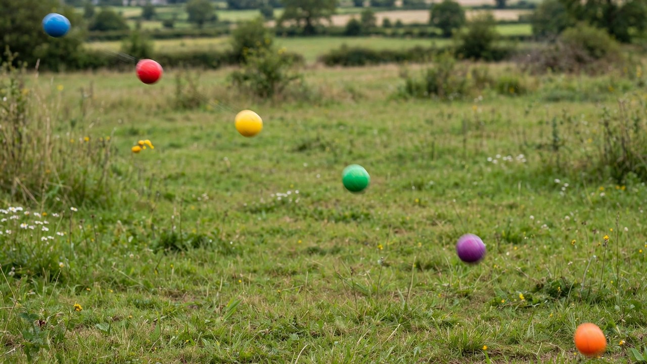 Paintballs in flight at different trajectories showing range and drop