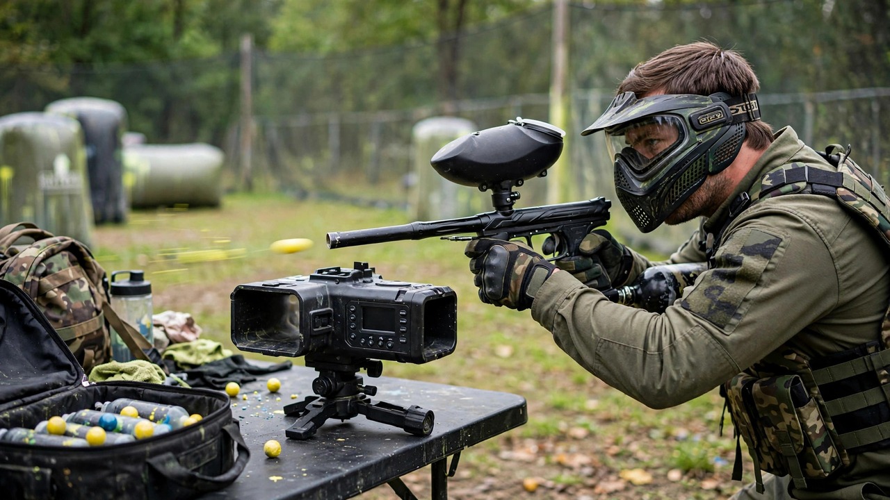 Player chronographing their marker after arriving at a new field