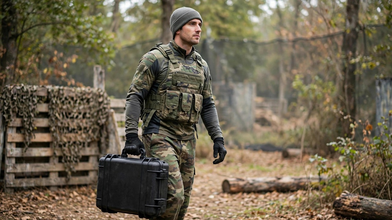 Responsible paintball player carrying a marker in a closed hard case